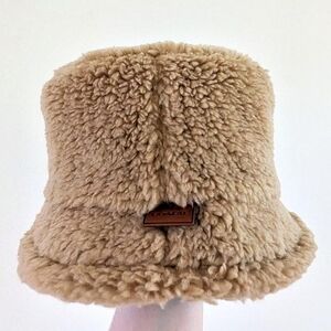 Coach Tan Sherpa Bucket Hat With Signature Jaquard Lining